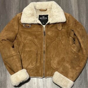 Hollister women's faux suede shearling aviator jacket Y2K size extra small